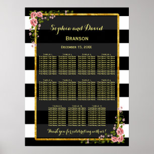 Floral Gold Foil Stripe Wedding Seding Chart Poster