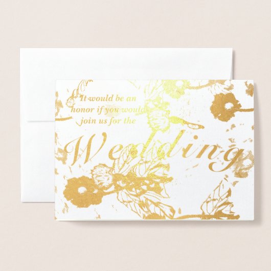 Floral Gold Foil Wedding Ceremony Uitnodiging (Voorkant met envelop)