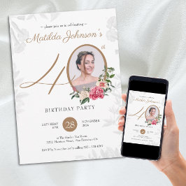 Floral Gold Foto 40e Verjaardagsfeest Kaart