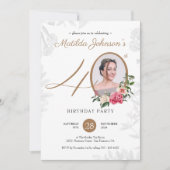 Floral Gold Foto 40e Verjaardagsfeest Kaart (Voorkant)