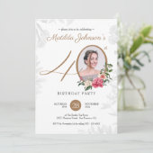 Floral Gold Foto 40e Verjaardagsfeest Kaart (Staand voorkant)