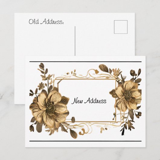 Floral Gold Frame New Address Briefkaart (Voorkant / Achterkant)