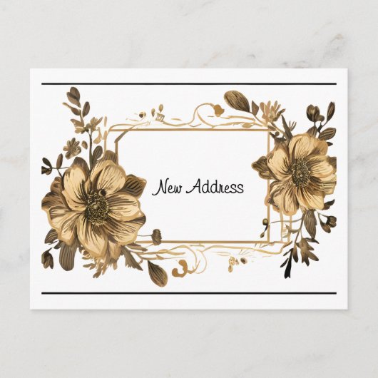 Floral Gold Frame New Address Briefkaart (Voorkant)