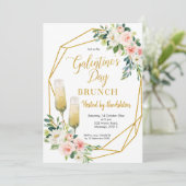 Floral Gold Galentine's Day Brunch-uitnodiging Kaart (Staand voorkant)