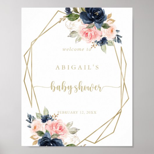 Floral Gold Geometric Baby shower Welkom Poster (Voorkant)