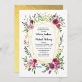 Floral Gold Geometric Crystal Engagement Party Kaart (Voorkant / Achterkant)