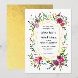 Floral Gold Geometric Crystal Engagement Party Kaart