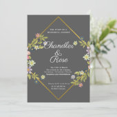 Floral Gold Geometric Minimalist Gray Wedding Kaart (Staand voorkant)