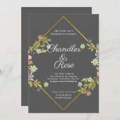 Floral Gold Geometric Minimalist Gray Wedding Kaart (Voorkant / Achterkant)