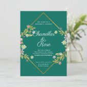 Floral Gold Geometric Minimalist Green Wedding Kaart (Staand voorkant)
