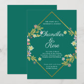 Floral Gold Geometric Minimalist Green Wedding Kaart (Voorkant / Achterkant)