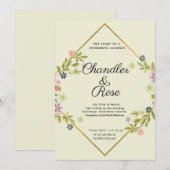 Floral Gold Geometric Minimalist Green Wedding Kaart (Voorkant / Achterkant)