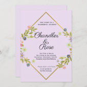 Floral Gold Geometric Minimalist Paars Weddenschap Kaart (Voorkant / Achterkant)