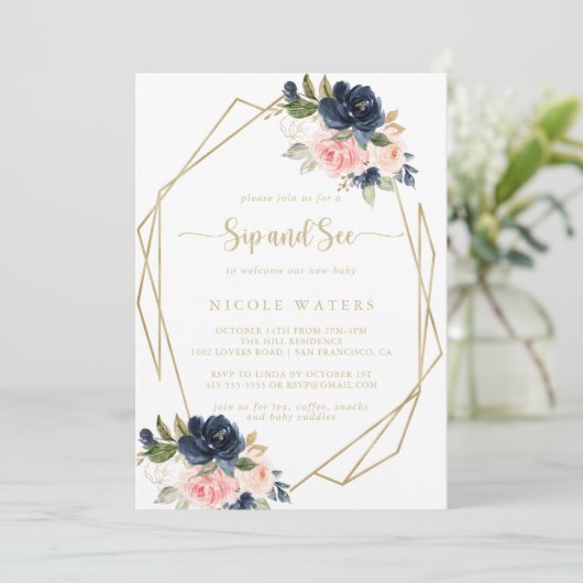Floral Gold Geometric Sip en zie Kaart (Staand voorkant)