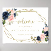 Floral Gold Geometric Weddenschap Welkomstteken Poster (Voorkant)