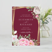 Floral Gold Geometric Wedding door de Waterverf Bu Save The Date (Staand voorkant)