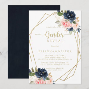 Floral Gold Geometrisch Geslacht onthullen Party Kaart
