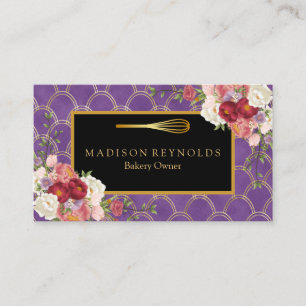 Floral Gold Glitter Bakery Chef Whisk Logo Visitekaartje