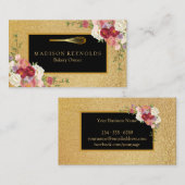 Floral Gold Glitter Bakery Chef Whisk Logo Visitekaartje (Voorkant / Achterkant)
