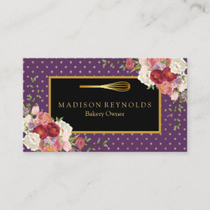 Floral Gold Glitter Bakery Chef Whisk Logo Visitekaartje