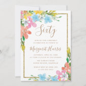 Floral Gold Glitter Border 60e verjaardag Kaart (Voorkant)