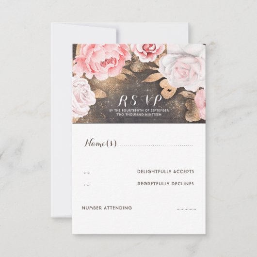 Floral Gold Glitter Bruiloft RSVP Kaartje (Voorkant)