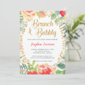 Floral & Gold Glitter Brunch Vrijgezellenfeest Inv Kaart (Staand voorkant)