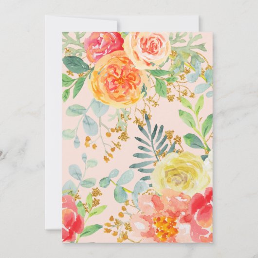 Floral & Gold Glitter Brunch Vrijgezellenfeest Inv Kaart (Achterkant)