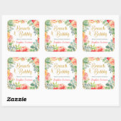 Floral & Gold Glitter Brunch Vrijgezellenfeest Vierkante Sticker (Vel)
