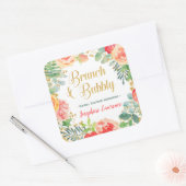 Floral & Gold Glitter Brunch Vrijgezellenfeest Vierkante Sticker (Envelop)