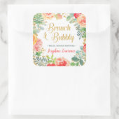 Floral & Gold Glitter Brunch Vrijgezellenfeest Vierkante Sticker (Tas)