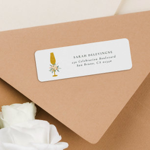 Floral Gold Glitter Champagne Flute Return Address Etiket