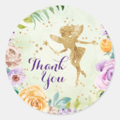 Floral Gold Glitter Fairy Bedankt Verjaardag Ronde Sticker (Voorkant)
