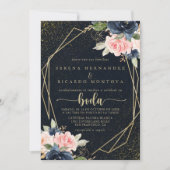 Floral Gold Glitter Geometric Spain Wedding Kaart (Voorkant)