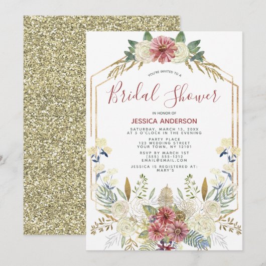Floral Gold Glitter Geometric Vrijgezellenfeest Kaart (Voorkant / Achterkant)