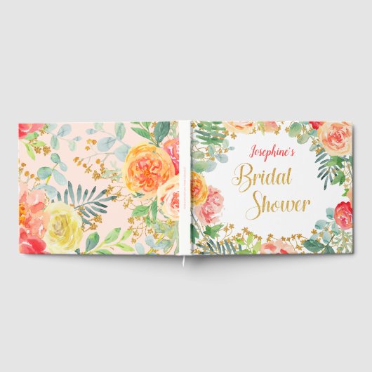 Floral & Gold Glitter Vrijgezellenfeest Gastenboek (Volledig)
