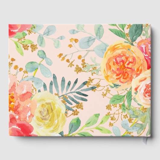 Floral & Gold Glitter Vrijgezellenfeest Gastenboek (Achterkant)