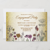 Floral Gold Glitter Wedding Engagement Party Kaart (Voorkant)