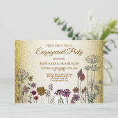 Floral Gold Glitter Wedding Engagement Party Kaart (Staand voorkant)