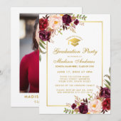 Floral Gold Graduparty - Foto terug Kaart (Voorkant / Achterkant)