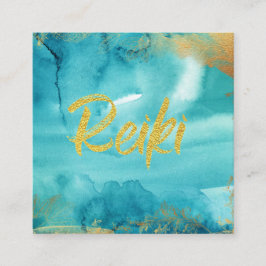 *~* Floral Gold Healer Aqua Reiki Energy Vierkante Visitekaartje
