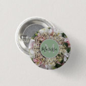 Floral Gold Hexagon Mandala Monogram Ronde Button 3,2 Cm (Voorkant /achterkant)