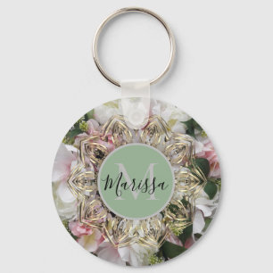 Floral Gold Hexagon Mandala Monogram Sleutelhanger