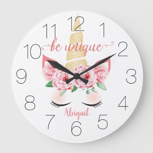 Floral Gold Horn Unicorn Grote Klok (Voorkant)