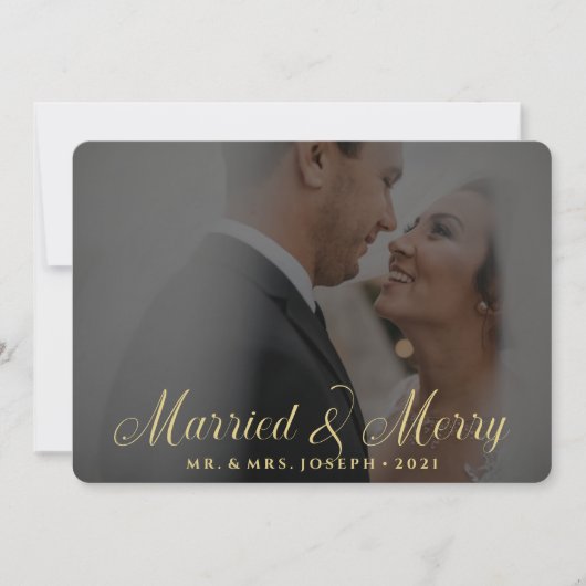 Floral Gold huwelijksfoto's en prettige kerstfoto' Feestdagenkaart (Voorkant)