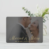 Floral Gold huwelijksfoto's en prettige kerstfoto' Feestdagenkaart (Staand voorkant)