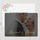 Floral Gold huwelijksfoto's en prettige kerstfoto' Feestdagenkaart (Voorkant / Achterkant)