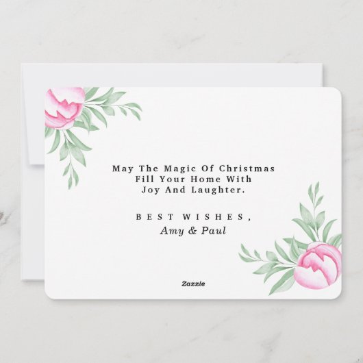 Floral Gold huwelijksfoto's en prettige kerstfoto' Feestdagenkaart (Achterkant)