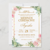 Floral Gold Islamic Wedding Mehndi Uitnodiging (Voorkant)