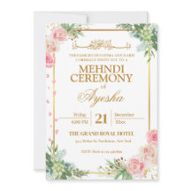 Floral Gold Islamic Wedding Mehndi Uitnodiging
